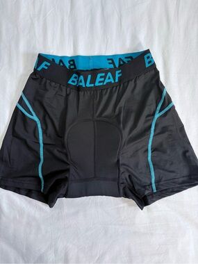 Baleaf Black Athletic Compression Shorts with Blue Trim